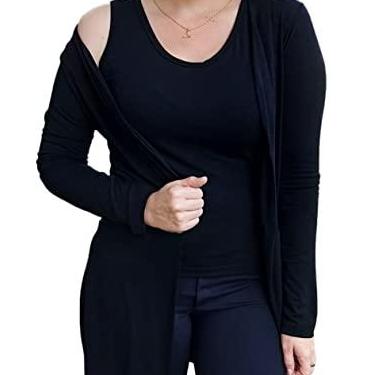 Imagem de Conjunto Cardigan Manga Longa Alongado com Regata Kimono Feminino em Malha