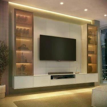 Imagem de Rack com Painel TV até 75 Polegadas 2 Cristaleiras LED e Portas Reflec