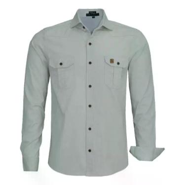 Imagem de Camisa Social Luxo Slim Amil  Algodão 2/ Bolso Scorpion 1747, Prata, 5