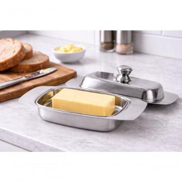 Imagem de Manteigueira com Tampa em Aço Inox para Servir Manteiga na Mesa Inox F