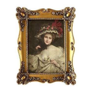 Imagem de FLCPJGV Porta-retratos de Resina em Estilo Antigo, Decoração de Mesa, Ornamento de Parede para Fotos, Ideal para Sala de Estar, Quarto, Escritório Ou Como Pre, Ouro, Tamanho real