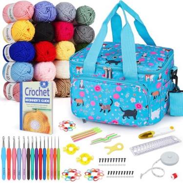 Imagem de Reessy Kit de crochê para iniciantes e adultos – Kit de crochê para iniciantes, conjunto de 57 peças com 20 novelos de fios, 14 agulhas de crochê e todos os acessórios – Kit completo de crochê para
