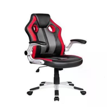 Imagem de Cadeira Gamer Pelegrin, Couro Pu Preta, Vermelha E Cinza - PEL-3009