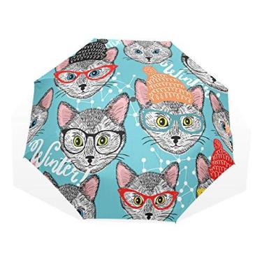 Imagem de U LIFE Guarda-chuva dobrável compacto e dobrável com desenho de animal de gato fofo, Natal, Ano Novo