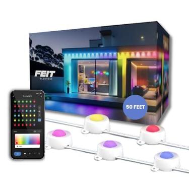 Imagem de Feit Electric Luzes externas permanentes, cordão de luzes RGBIC inteligentes, luzes de Natal LED de 1,8 m, luz de LED de 2,4 GHz, compatível com WiFi de 2,4 GHz, funciona com Alexa e Google Assistant
