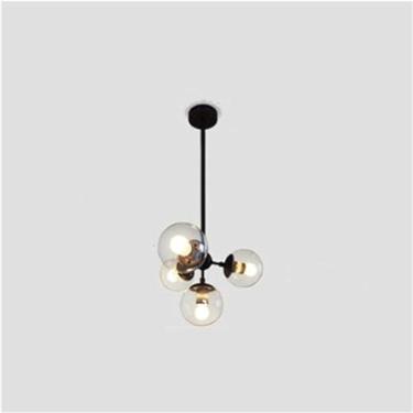 Imagem de Lustre moderno de vidro redondo bola lustre iluminação industrial ferro lustres sala estar quarto luminárias decoração casa lâmpada, âmbar branco quente led 4 cabeças