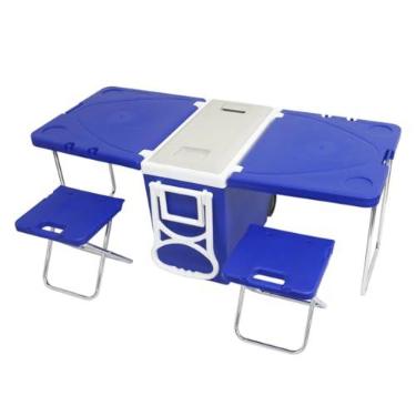 Imagem de Caixa Termica Cooler Multifuncional 32 Litros 5 em 1 Com Mesa Cadeira Rodinhas Praia Camping