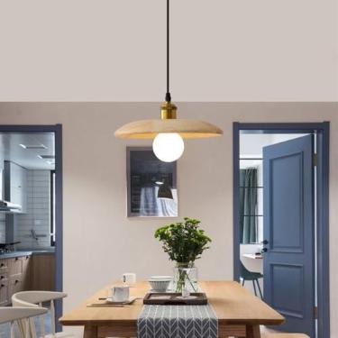 Imagem de Lâmpada Pendente E27 Retro Estilo Industrial De Madeira Interior Mesa De Jantar Lustre De Cabeceira Luzes Criativas Iluminação Decorativa Altura Ajustável Para Restaurante C, Wood, 28cm