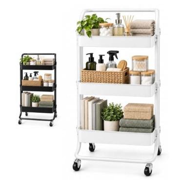 Imagem de Carrinho Organizador Multiuso 3 Prateleiras Com Rodinhas/Estante/Fruteira (Branco)