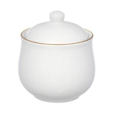 Imagem de Açucareiro de porcelana royal branco com borda dourada 300ml - Hauskra