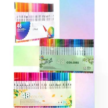 Imagem de Caneta Hidrográfica Dupla Ponta OEM Dual Pen Brush Lettering Pincel Flexível 0.4 mm Kit 12 24 36 48 60 Cores