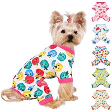 Imagem de Pijama para cães, tamanho pequeno, para meninos e meninas, de algodão, elástico, roupas para cachorros, fêmeas, masculinas, primavera, verão, cachorrinho (maçã vermelha, P)