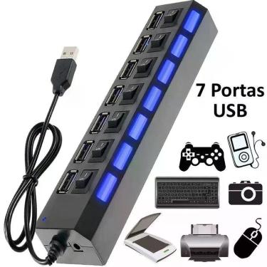 Imagem de Hub Usb 2.0 7 Portas Com Led Indicador E Botões Liga/desliga - MKB
