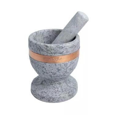 Imagem de Pilão Almofariz Socador Gigante Pedra Sabão e Cobre Resistente e Durável para Cozinha Cobre Industria São Jose 1L