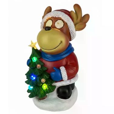 Imagem de Boneco Rena Natal Arvore Natalina Acende Mexe Olhos Pisca Led Som Musica Decoraçao Loja Festa Vitrine Evento Recepçao