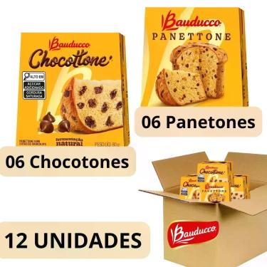 Imagem de Kit Presente Natal: 06 Mini Panetone + 06 Mini Chocottone 80 g  Bauduc