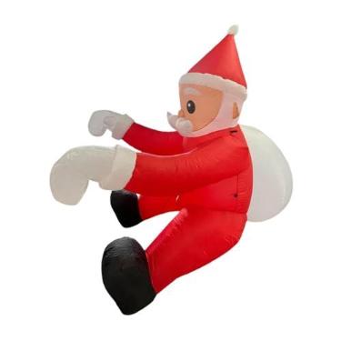 Imagem de Esquirla Papai Noel inflável de Natal escalando, com sacola de presentes, decoração natalina para janela ou cerca, Luz Colorida de 2