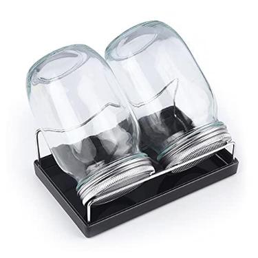 Imagem de Kit de frascos para germinação - 2 frascos de vidro de boca larga com tampas de broto de tela de aço inoxidável 316, bandeja de melamina, suporte e escova de conservas | Conjunto de germinadores de