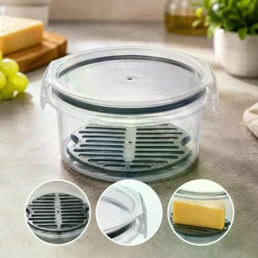 Imagem de Pote Queijeira Hermética Multiuso 550ml Porta Queijo Com Grade Escorre