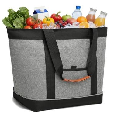 Imagem de Bolsa térmica isolada, à prova de vazamento, com isolamento térmico, dobrável, macia, bolsa térmica com zíper, bolsa reutilizável para freezer para compras, entrega de comida, piquenique, viagens