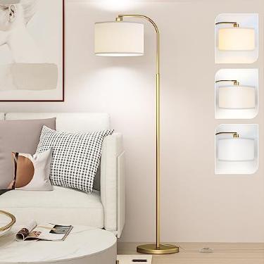 Imagem de CNXIN Candeeiros de chão de arco para sala de estar com 3 temperaturas de cor, luminária de leitura moderna com lâmpada de 9 W incluída, luminária de pé com suspensão branca ajustável Abajur para