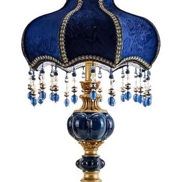 Imagem de SANDYHA Luminária De Mesa Estilo Europeu Com Abajur Tecido, Feita À Mão, Antiga, Envernizada, Em Resina, Vitoriano, Para Sala Estar E Quarto (Azul)