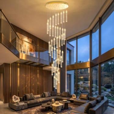 Imagem de dolria Lustre De Cristal Moderno De 236'', Lustre Longo De Teto Alto Para Escada, Lustre Espiral Led Regulável, Luminária De Teto Suspensa Para Entrada, Hall De Entrada, Corredor