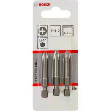 Imagem de Pontas Extra Hard Phillips PH2 49mm com Tecnologia de Zona de Torção Cônica 3 Peças Prata Bosch