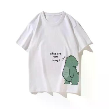 Imagem de Camiseta Dupla De Dinossauro, Estilo Casual De Verão Em Algodão, Top D