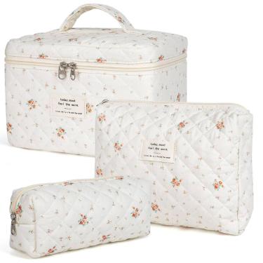 Imagem de Bolsa de maquiagem Honitty Quilted Cosmetic Bags, conjunto floral de 3