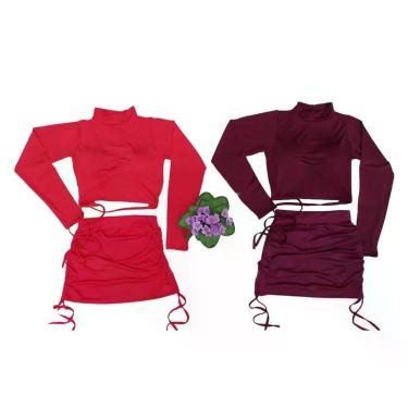 Imagem de Conjunto Cropped Com Bojo Manga Longa Gola Alta + Saia - GRINGAS MODEL