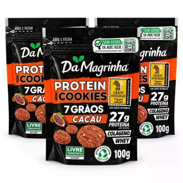 Imagem de 3x Mini Cookies Protein 7 grãos Cacau - Da Magrinha 100g