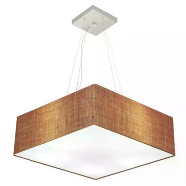 Imagem de Lustre Pendente Quadrado Vivare Md-4032 Cúpula Em Tecido 15/50x50cm - Bivolt Palha 127/220v