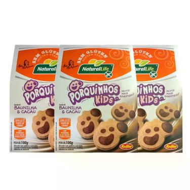 Imagem de Kit Biscoito Sem Glúten Porquinhos Kids Baunilha e Cacau - 3 Unidades 