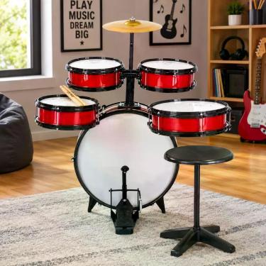 Imagem de Bateria Brinquedo Acústica Infantil Vermelho Rock Baby Profissional Md