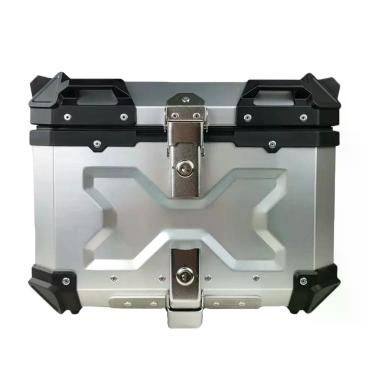 Imagem de Baú Traseiro para Moto 55L-T-X Universal Antirroubo em Alumínio Preto e Prata Tronos