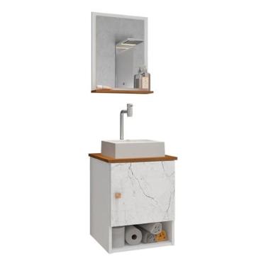 Imagem de Gabinete Arm Banheiro Lima 1 Porta com Cuba Tulipa Branca Cor: Branco-Carrara/Nature