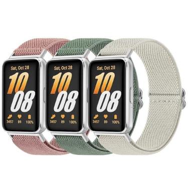Imagem de Pacote com 3 pulseiras para Samsung Galaxy Fit 3 femininas e masculinas, pulseira de reposição de nylon macio ajustável compatível com acessórios para smartwatch Galaxy Fit 3