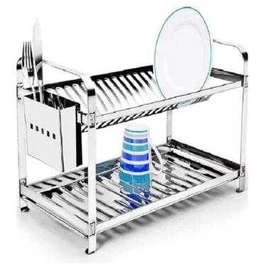Imagem de Escorredor Mak Inox Aço Inox 20 Pratos Porta Talheres Aço Inox