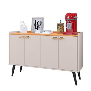 Imagem de Aparador Buffet Kiev Cantinho Café Decoração Sala Jantar Estar Cozinha 4 Portas Puxador Concha Prateleira Interna Organizadora - RPM Móveis (Off White/Cinamomo)