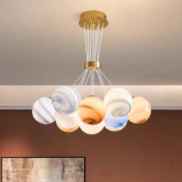 Imagem de Lustre Criativo Planeta Pendente G9 para Interiores, Luminária Decorativa Esférica em Formato de Bolha, Lustre de Vidro com Bolas, Ideal para Restaurantes, Quartos de Meninos e Meninas, Lumi