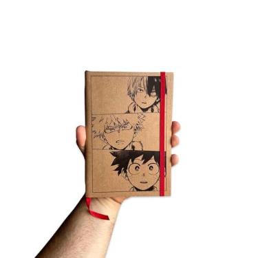 Imagem de Sketchbook Caderno Boku no Hero My Hero Academia Deku Bakugou Todoroki com Elástico e Marca Página Aquarela (P Chaveiro (7x10cm), Reciclado 80 Páginas)