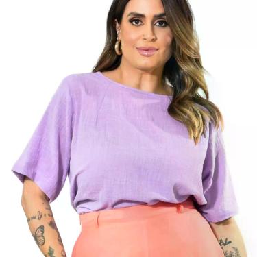 Imagem de Blusa Oversize Tecido Algodão Rustic Plus Size 42 Ao 52 - Sutsen, Lilá