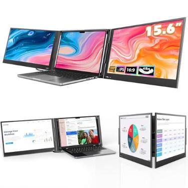 Imagem de QQH Extensor de tela para laptop, monitor portátil triplo de 15,6 polegadas para laptop com tela IPS FHD ultrafina, tela estendida USB-C Plug and Play compatível com MacOS, Windows, Android para