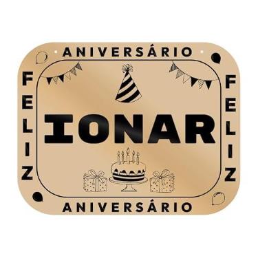 Imagem de Placa Feliz Aniversário Ionar em MDF, 19x14 cm, com 2 Furos para Pendurar