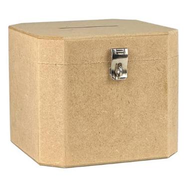 Imagem de Cofrinho de Madeira Em Mdf Cofre Com Furo Para Notas Moedas e Fecho Para Cadeado (OITAVADO)