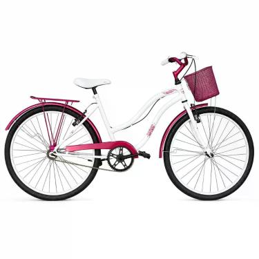 Imagem de Bicicleta Feminina Aro 26 Passeio Com Cestinha - FORSS, Branco, Rosa