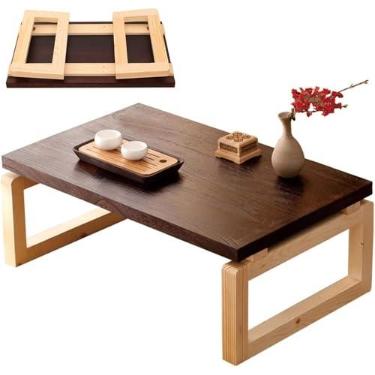 Imagem de Mesa Baixa Dobrável Para Sentar No Chão Mesa De Centro De Madeira Para Apartamentos Pequenos Para Fazer A Lição De Casa Produção De Madeira Maciça, Brown, 80x50x30cm