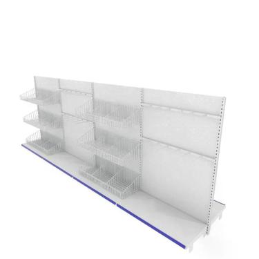 Imagem de Gondola De Aço Altura 142 Cm Central Bandejas 40 Com Cestos E Ganchos Branco Gc142braz1030