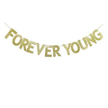 Imagem de Bandeira Forever Young, Placa de Glitter Dourada para Adultos Homens/Mulheres 30-40-50th-60th-70th-80th Birthday Party Decors
